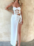 Cutout Split Sweetheart Neck Tube Dress - Trendsi