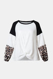 Twisted Color Block Round Neck Long Sleeve T-Shirt - Trendsi