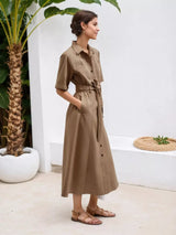 Button Front Short Sleeve Shirt Dress - Trendsi - Flyclothing LLC