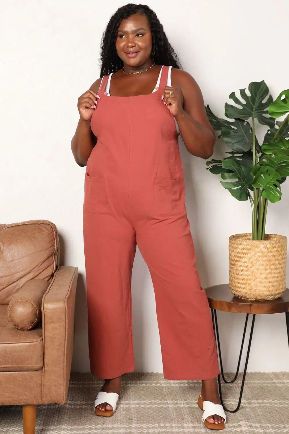 Perfee Wide Leg Overalls with Front Pockets - Trendsi