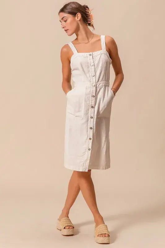SO ME Button Down Pocket Front Pinafore Dress - Trendsi - Flyclothing LLC