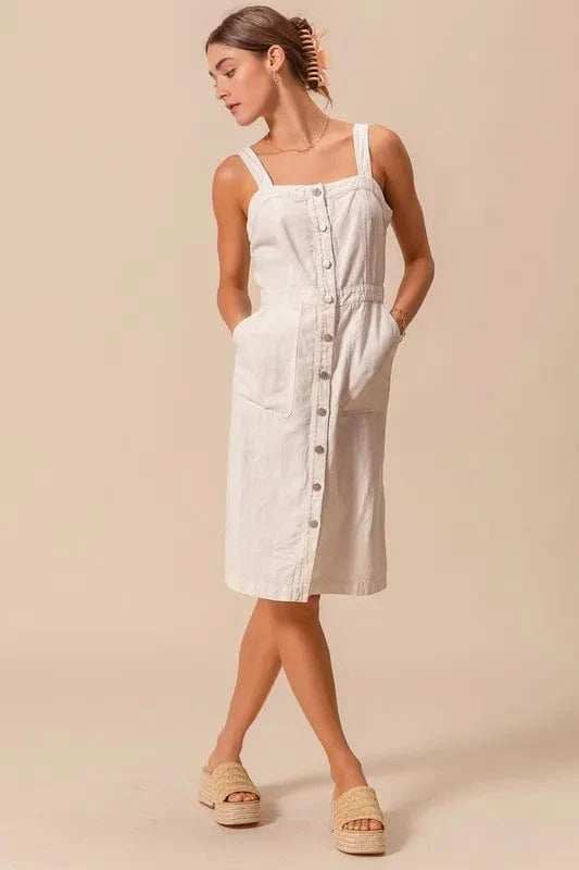 SO ME Button Down Pocket Front Pinafore Dress - Trendsi - Flyclothing LLC