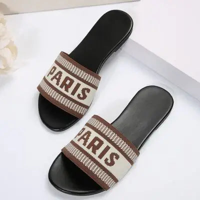 PARIS Letter Open Toe Flat Sandals - Trendsi - Flyclothing LLC