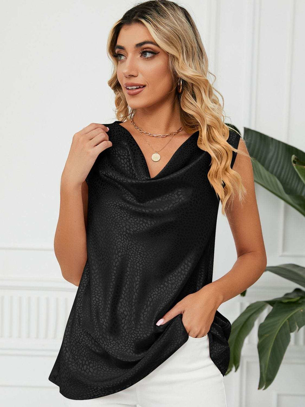 Solid Cowl Neck Top - Trendsi - Flyclothing LLC