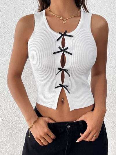 Perfee Bow Front Round Neck Tank - Trendsi - Flyclothing LLC