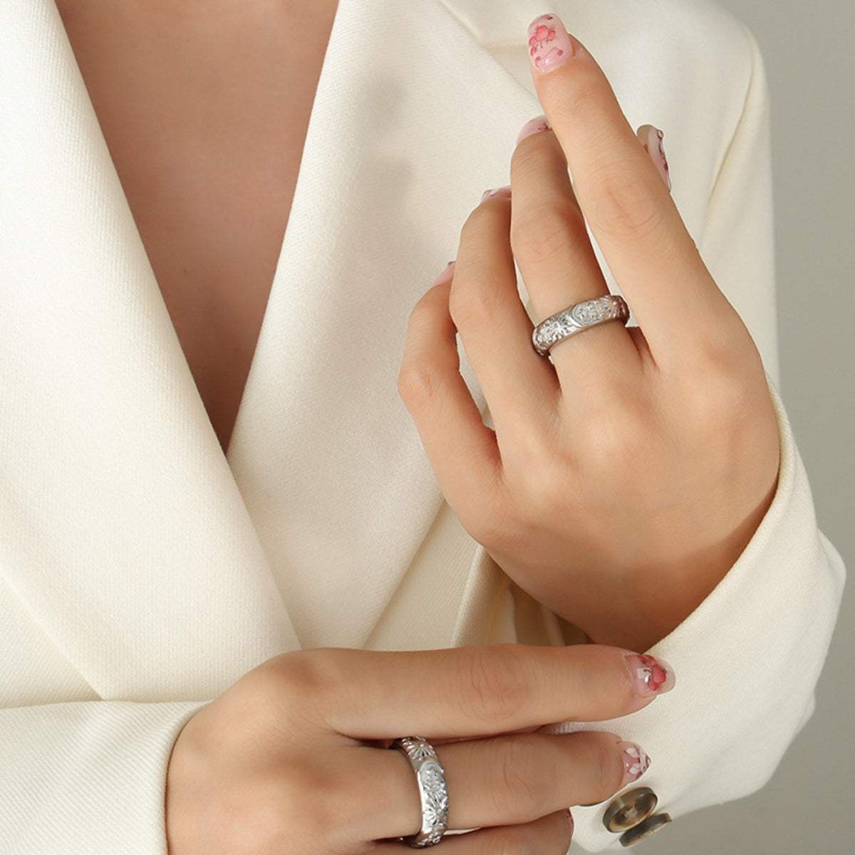 Titanium Steel Inlaid Zircon Embossed Ring - Trendsi - Flyclothing LLC