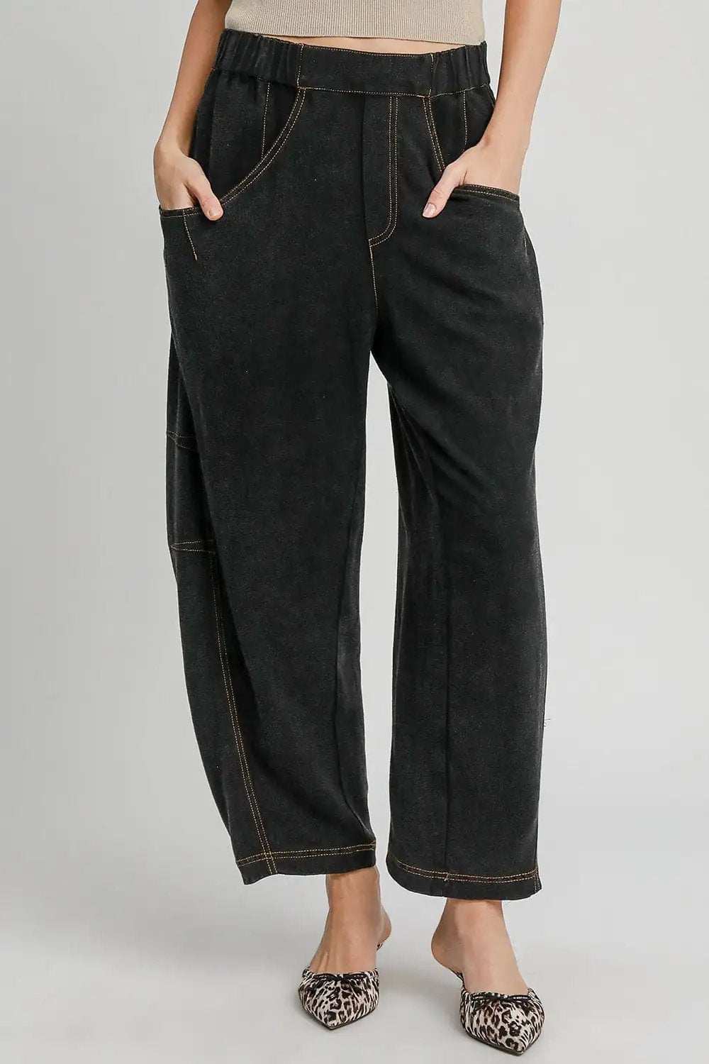 Umgee Elastic Waist Baggy Fit Pants with Pockets - Trendsi - Flyclothing LLC
