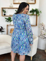 Double Take Full Size Printed Drawstring Waist Long Sleeve Dress - Trendsi - Flyclothing LLC
