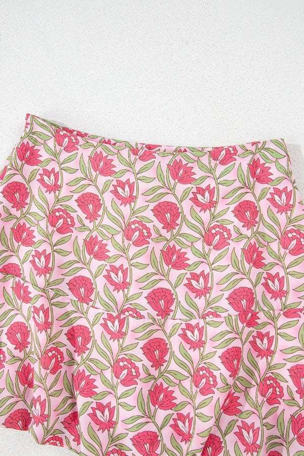 Floral Print Cropped Tank and Mini Skirt Set - Trendsi - Flyclothing LLC