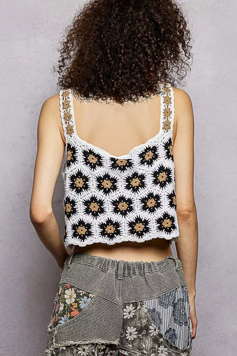 POL Handmade Crochet Floral Square Neck Cropped Cami - Trendsi - Flyclothing LLC