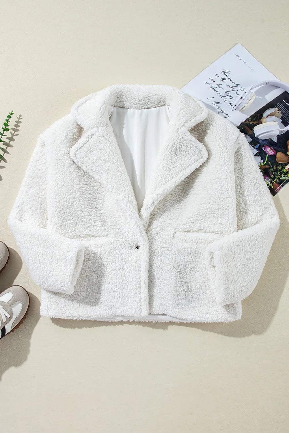 Fuzzy One Button Long Sleeve Jacket - Trendsi - Flyclothing LLC