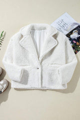 Fuzzy One Button Long Sleeve Jacket - Trendsi - Flyclothing LLC
