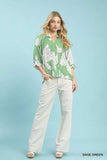 Umgee Peony Illustration Print Flounce Sleeve Blouse - Trendsi - Flyclothing LLC