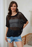 Openwork Round Neck Half Sleeve Knit Cover Up - Trendsi - Flyclothing LLC