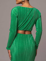 Ruched Cowl Neck Top and Maxi Skirt Set - Trendsi - Flyclothing LLC