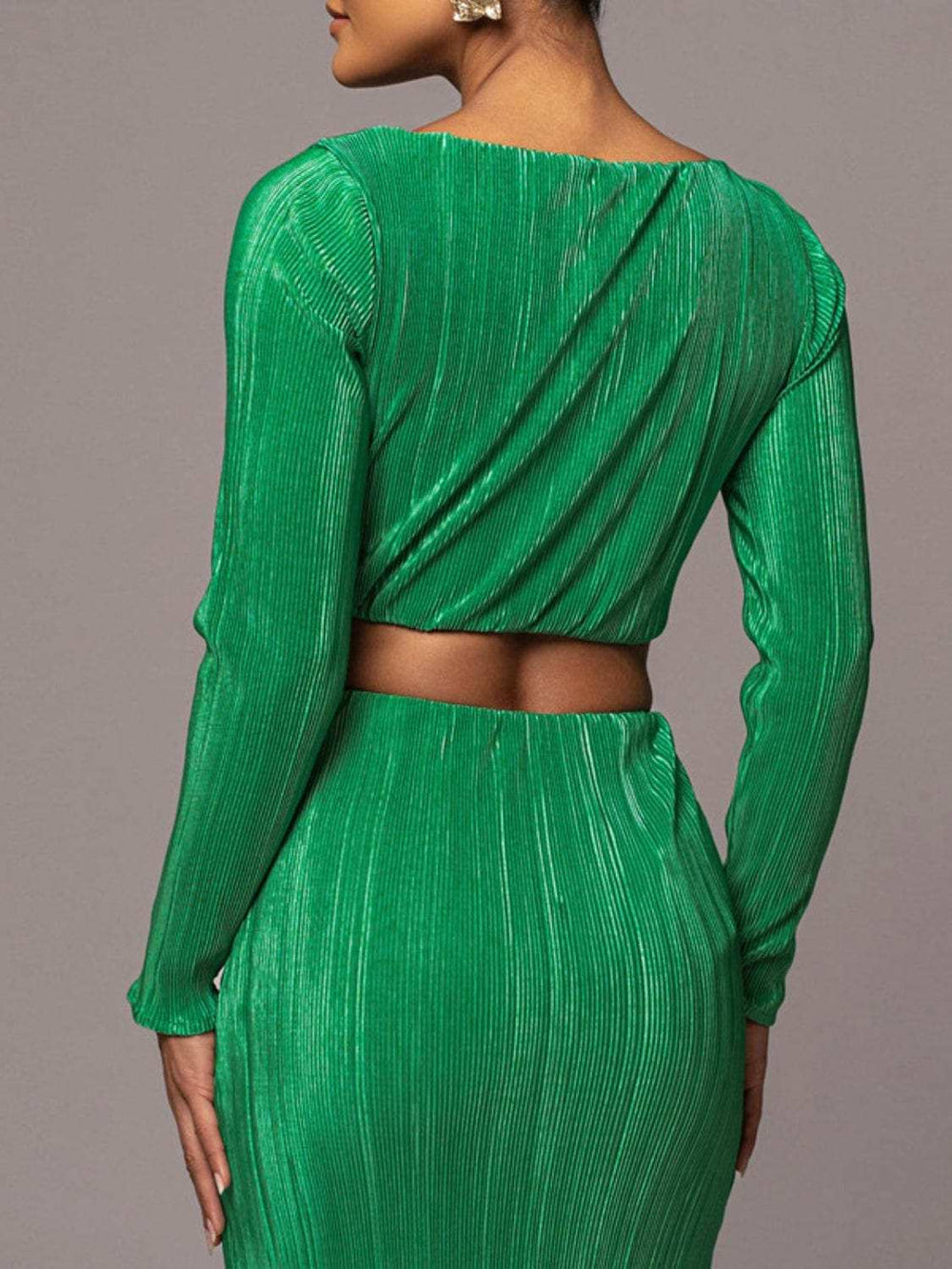 Ruched Cowl Neck Top and Maxi Skirt Set - Trendsi - Flyclothing LLC