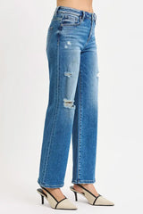 RISEN Full Size High Rise Ankle Straight Front Body Distressed Jeans Plus Size - Trendsi - Flyclothing LLC