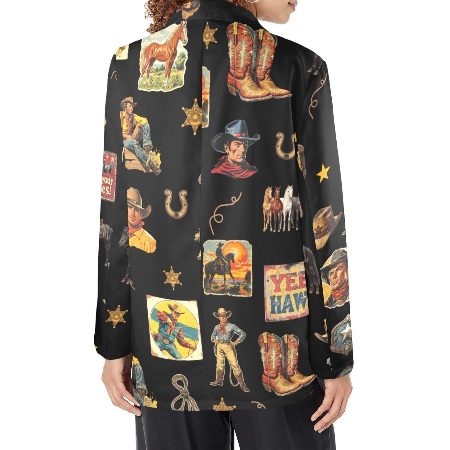 Baha Ranch Vintage Cowboy Collage Western Women's Blazer - Baha Ranch Western Wear - Flyclothing LLC
