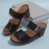 PU Leather Block Heel Sandals - Trendsi
