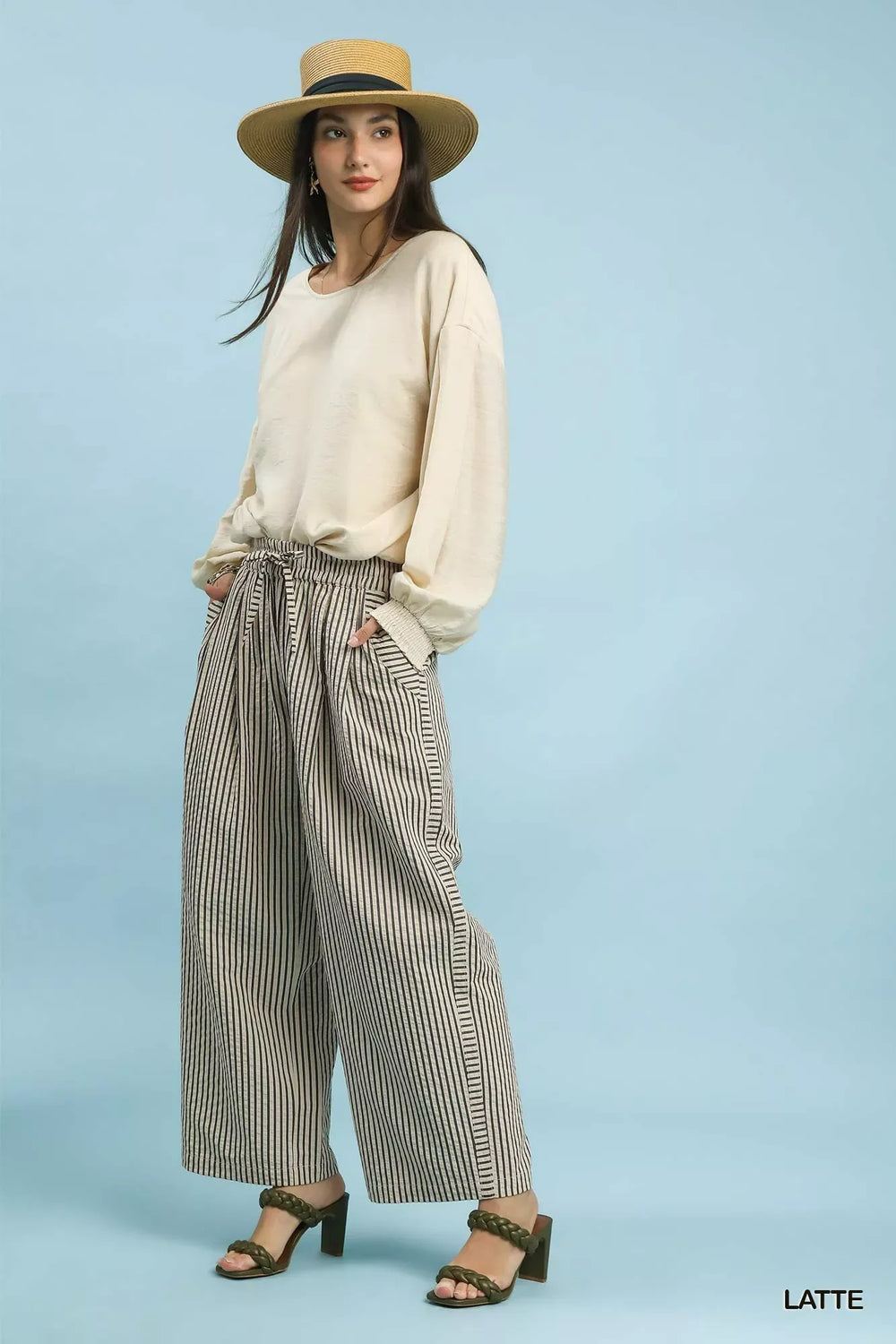 Umgee Drawstring Striped Wide-Leg Pants - Trendsi - Flyclothing LLC