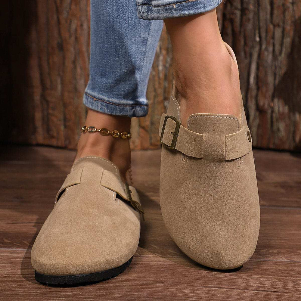 Buckle Round Toe Flats Slip-Ons - Trendsi - Flyclothing LLC