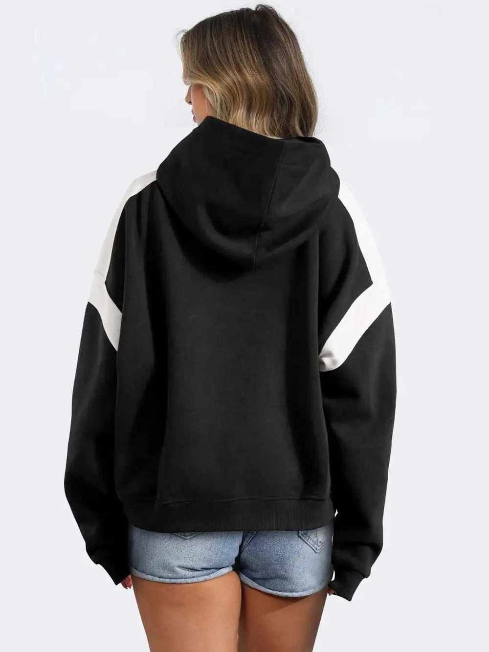 Contrast Dropped Shoulder Long Sleeve Hoodie - Trendsi - Flyclothing LLC