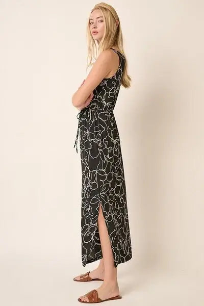 Mittoshop Side Slit Flower Print V-Neck Sleeveless Dress - Trendsi - Flyclothing LLC