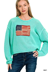Zenana American Flag Crew Neck Sweater - Trendsi - Flyclothing LLC
