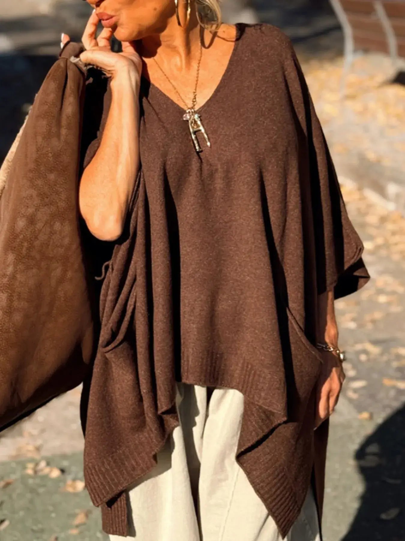 Ribbed Hem V-Neck Sweater - Trendsi - Flyclothing LLC