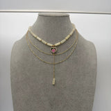 Layered Heart Pendant Necklace with Jade Beads - Trendsi - Flyclothing LLC