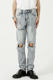 Distressed Side Zip Jeans with Pockets - Trendsi