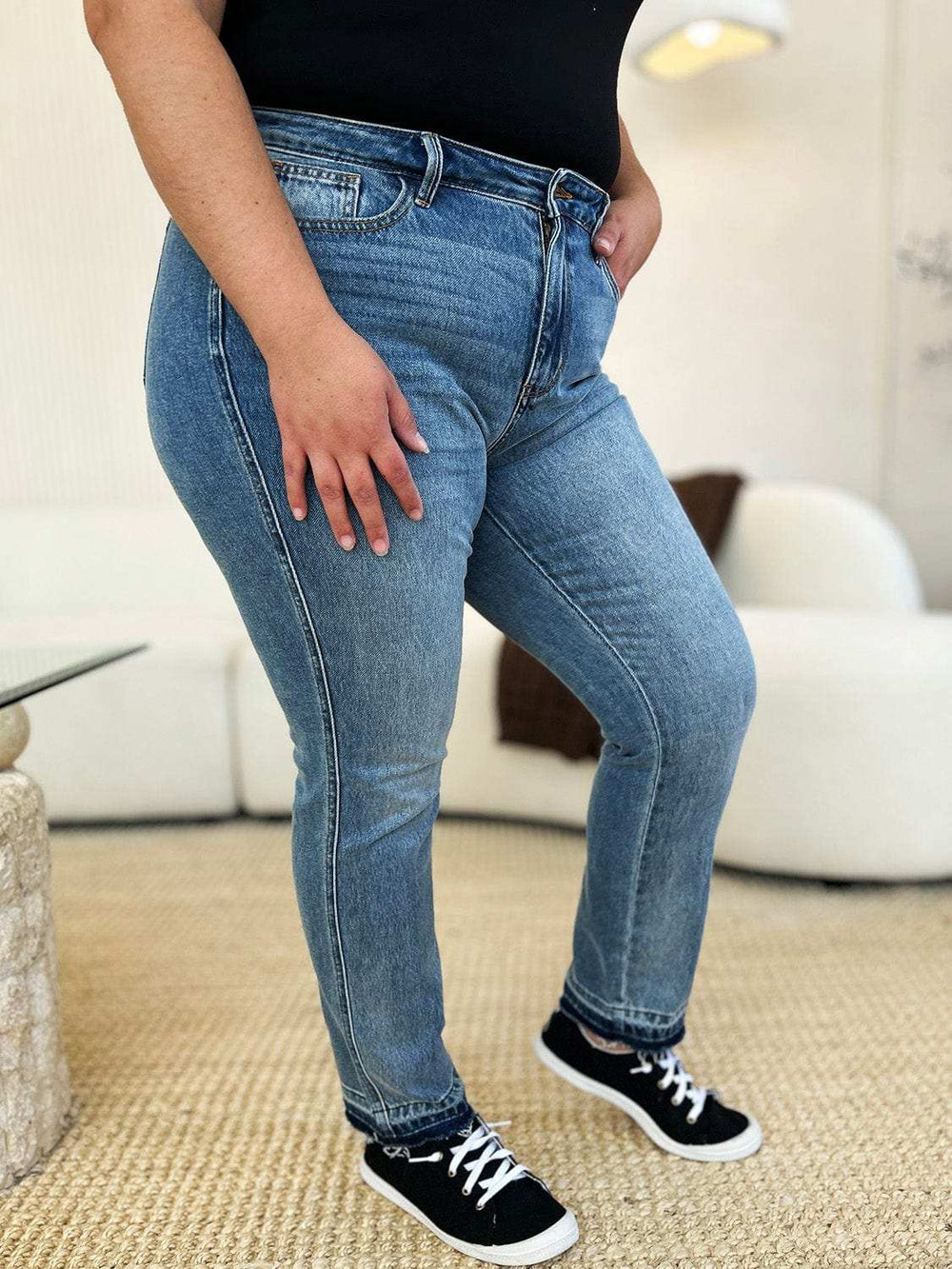 Judy Blue Full Size Mid Rise Rigid Magic Release Hem Jeans - Trendsi - Flyclothing LLC