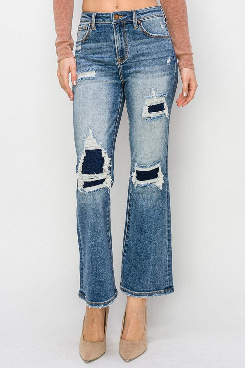 Risen Full Size High Rise Distressed Ankle Flare Jeans - Trendsi - Flyclothing LLC