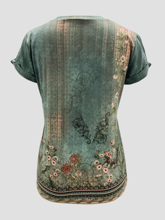 Printed Round Neck Short Sleeve T-Shirt - Trendsi