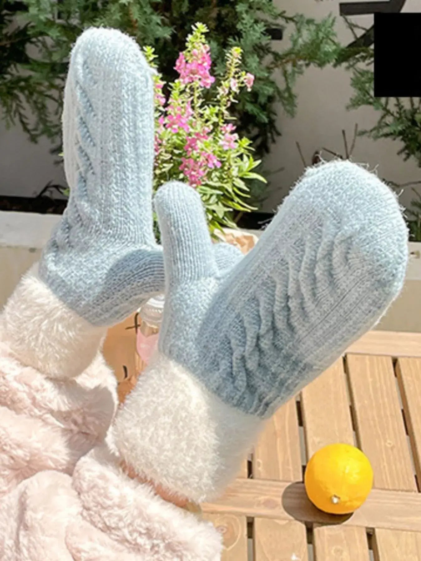 Cozy Knit Mittens with Fur Cuff - Trendsi - Flyclothing LLC