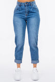 American Bazi High Waist Pleated Waist Mom Jeans - Trendsi