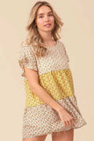 BiBi Flroal Printed Woven Color Block and Tiered Top - Trendsi - Flyclothing LLC