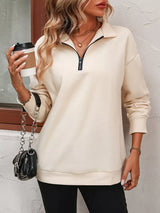 Quarter Zip Dropped Shoulder Sweatshirt - Trendsi - Flyclothing LLC