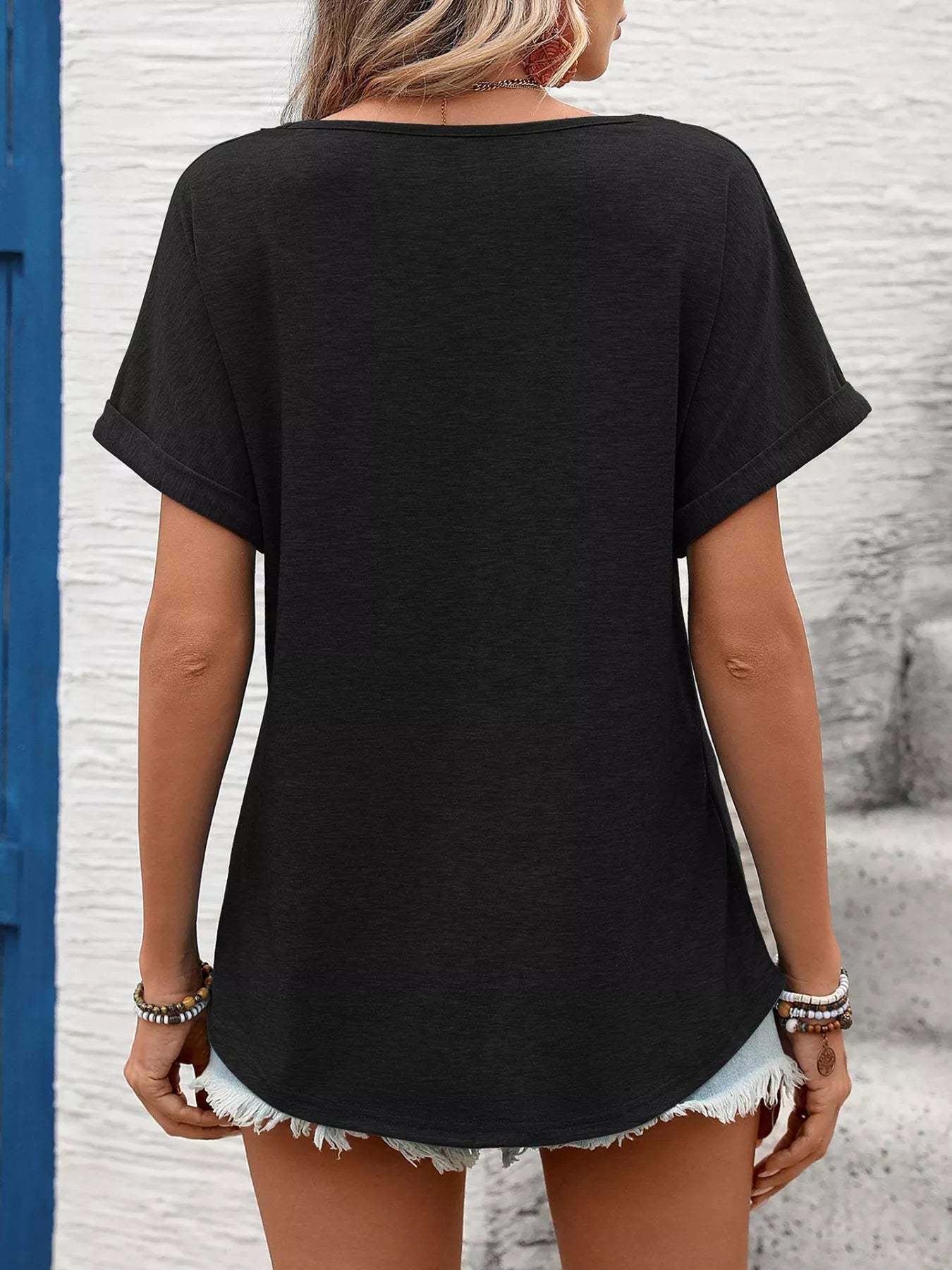 Lace Trim Short Sleeve T-Shirt - Trendsi - Flyclothing LLC