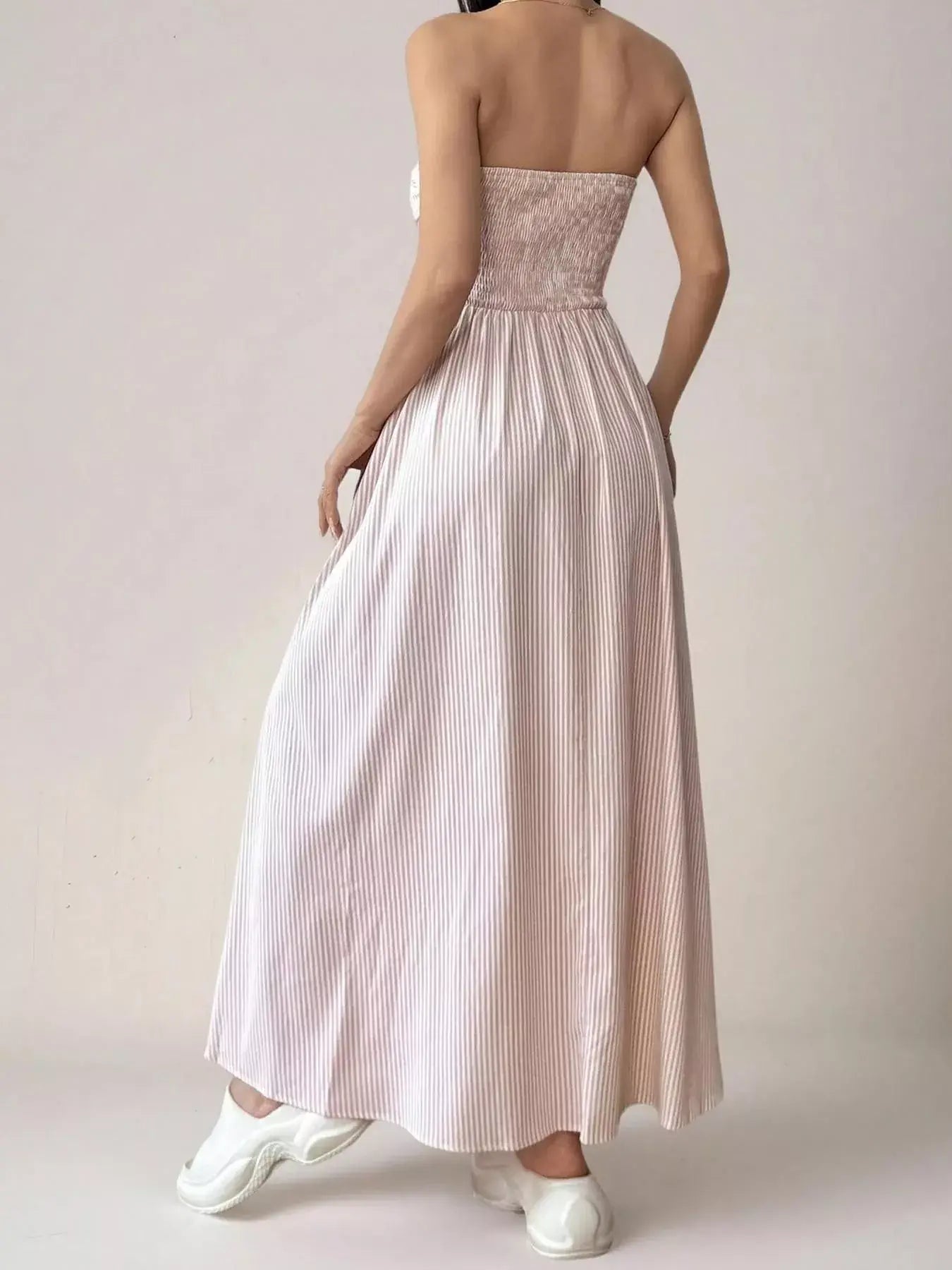 Striped Strapless Casual Maxi Dress - Trendsi - Flyclothing LLC
