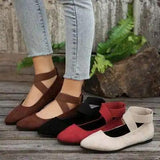 Crisscross Point Toe Flat Slip-Ons - Trendsi