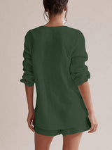 Notched Long Sleeve Top and Shorts Set - Trendsi - Flyclothing LLC