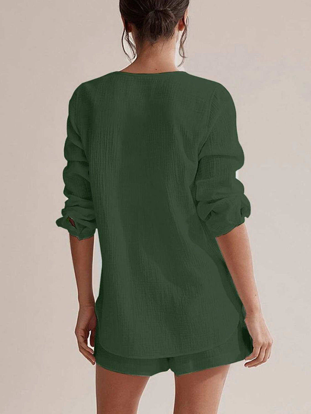 Notched Long Sleeve Top and Shorts Set - Trendsi - Flyclothing LLC