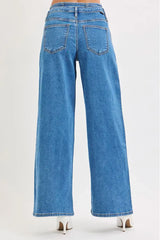 RISEN Full Size Mid Rise Fit Wide Leg with Pleated Detail Jeans Plus Size - Trendsi - Flyclothing LLC