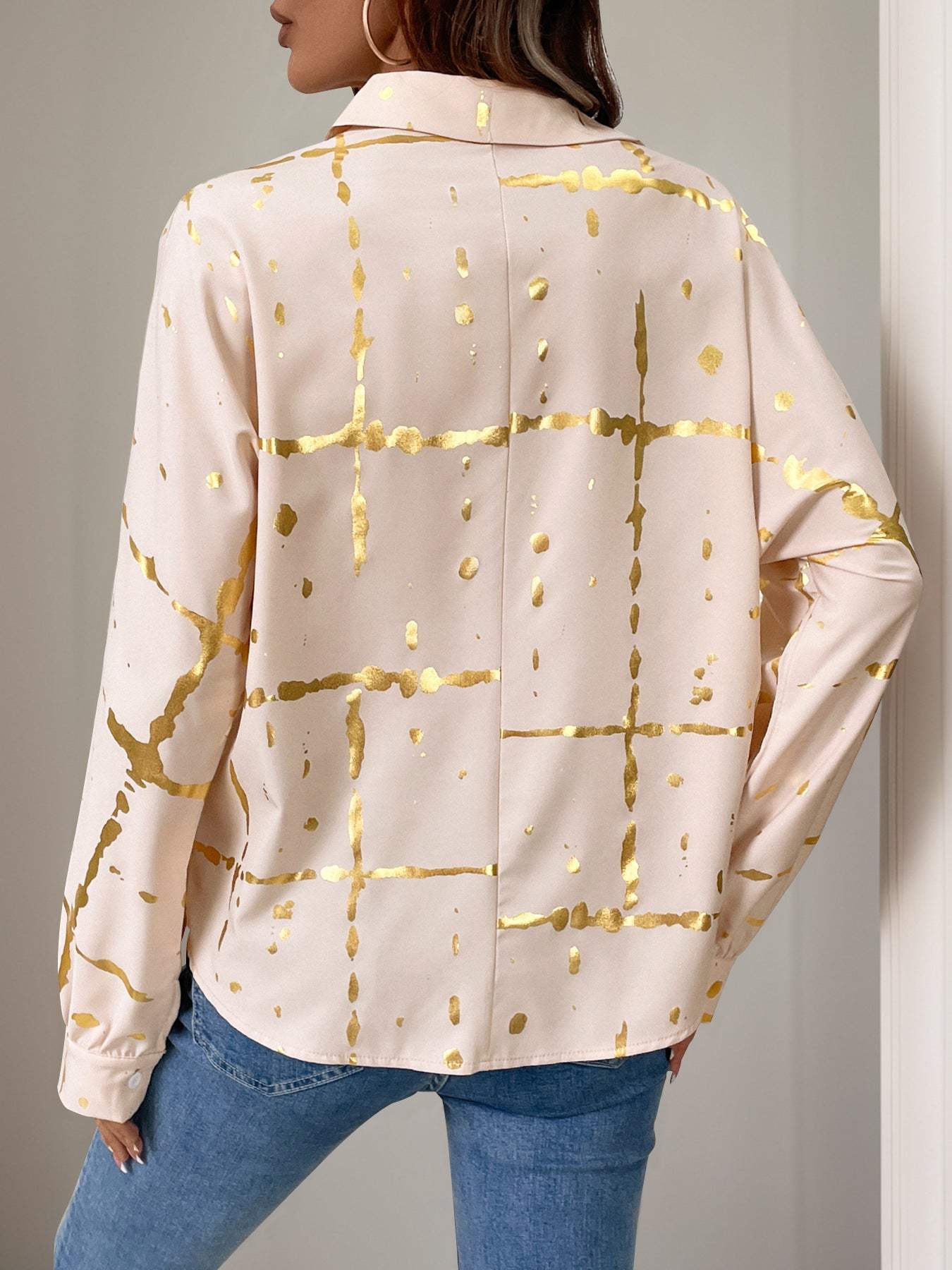 Perfee Printed Collared Neck Long Sleeve Shirt - Trendsi - Flyclothing LLC