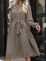 Perfee Printed Mock Neck Flounce Sleeve Dress - Trendsi - Flyclothing LLC