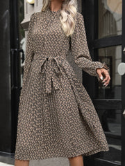 Perfee Printed Mock Neck Flounce Sleeve Dress - Trendsi