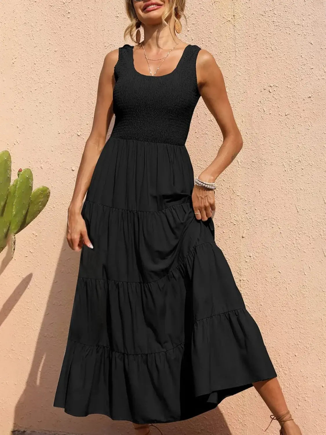 Tiered Smocked Wide Strap Dress - Trendsi - Flyclothing LLC