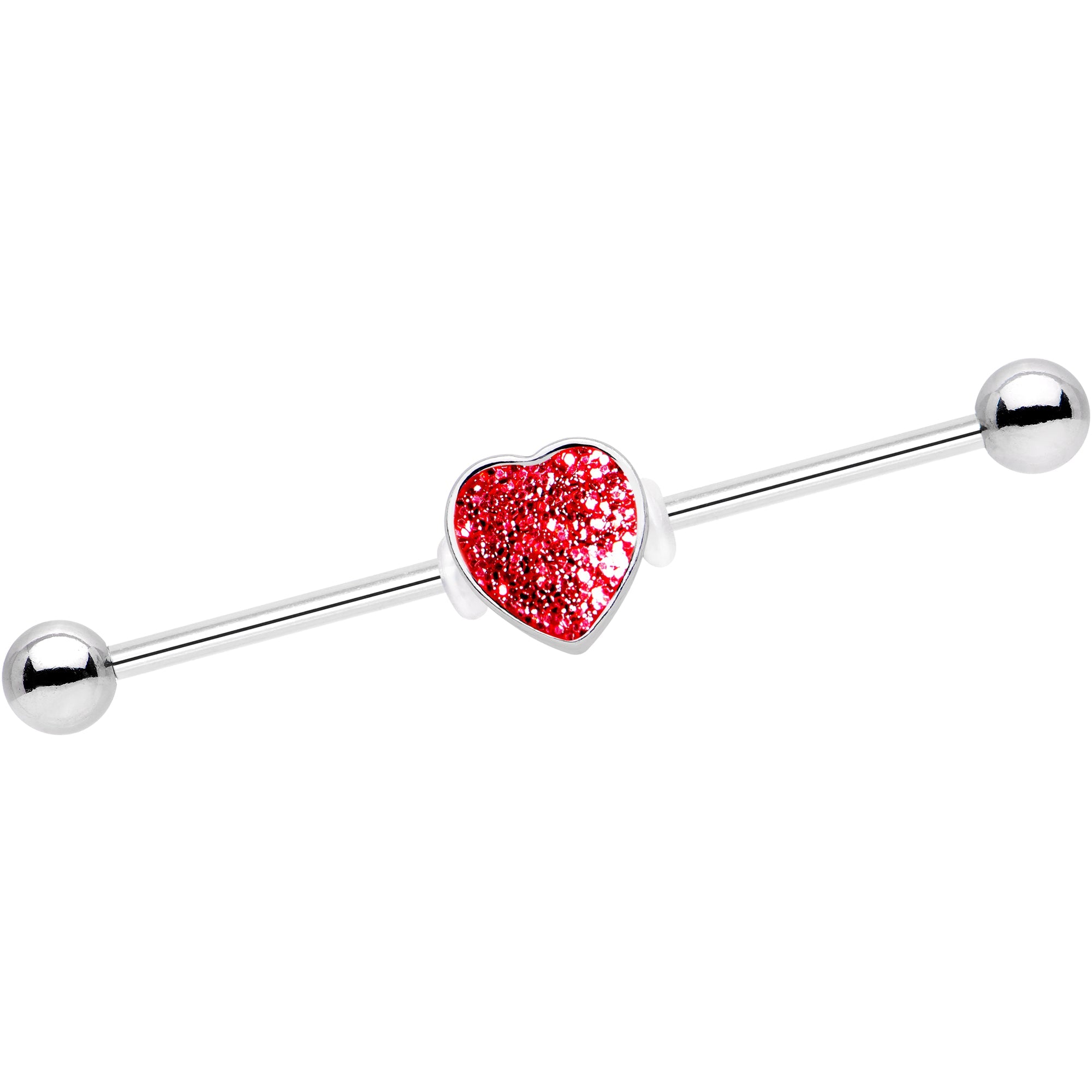 14G Red Glitter Heart Industrial Barbell 38mm - BodyCandy - Flyclothing LLC
