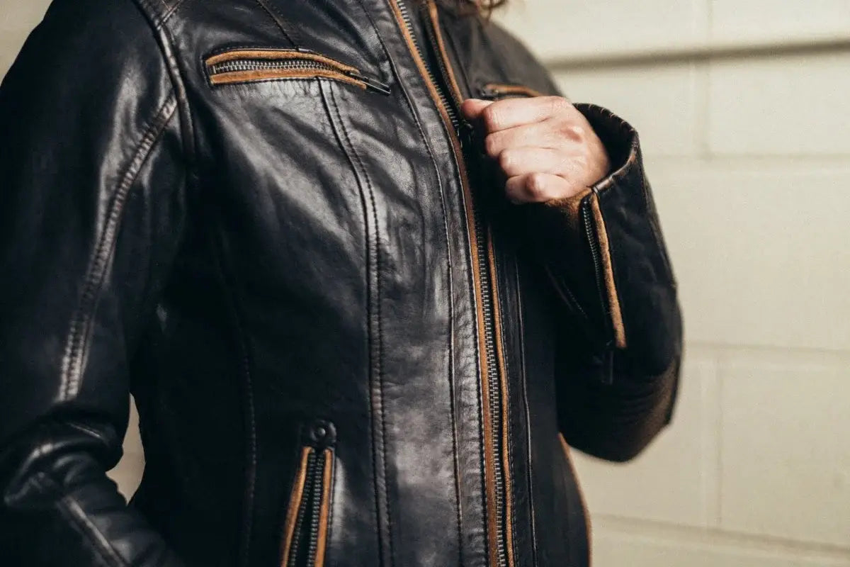 Electra - Women's Motorcycle Leather Jacket - First Manufacturing Company - Flyclothing LLC